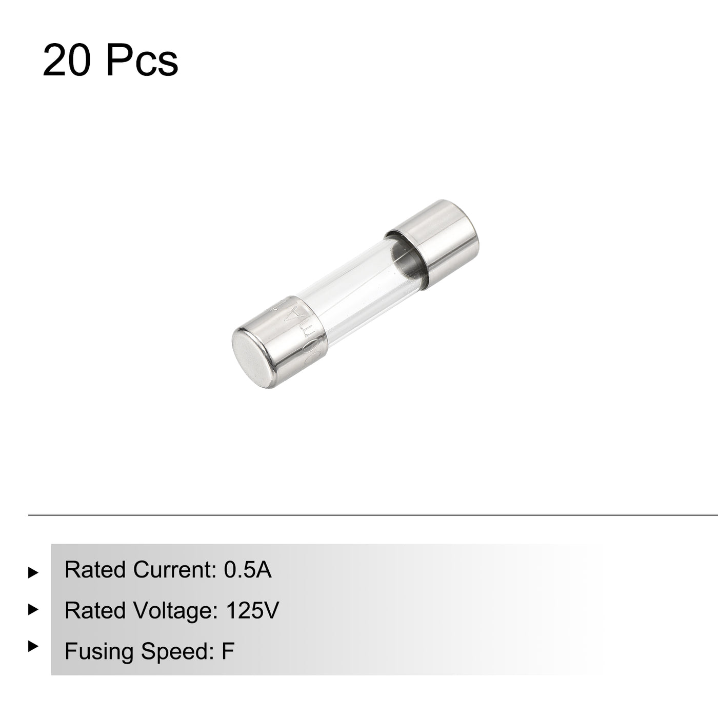 Harfington 20 Pcs Fast Blow Glass Fuse 5x20mm 0.5A 125V Glass Tube Fuses for PCB Board