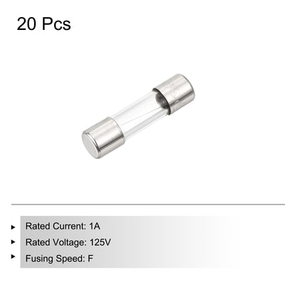 Harfington 20 Pcs Fast Blow Glass Fuse 5x20mm 1A 125V Glass Tube Fuses for PCB Board