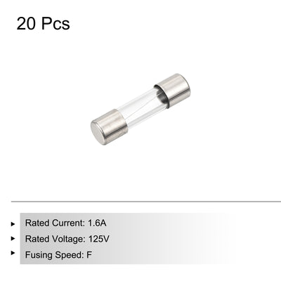 Harfington 20 Pcs Fast Blow Glass Fuse 5x20mm 1.6A 125V Glass Tube Fuses for PCB Board