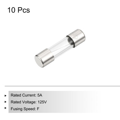 Harfington 10 Pcs Fast Blow Glass Fuse 5x20mm 5A 125V Glass Tube Fuses for PCB Board