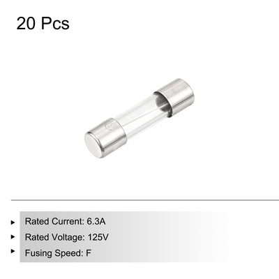 Harfington 20 Pcs Fast Blow Glass Fuse 5x20mm 6.3A 125V Glass Tube Fuses for PCB Board