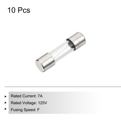 Harfington 10 Pcs Fast Blow Glass Fuse 5x20mm 7A 125V Glass Tube Fuses for PCB Board