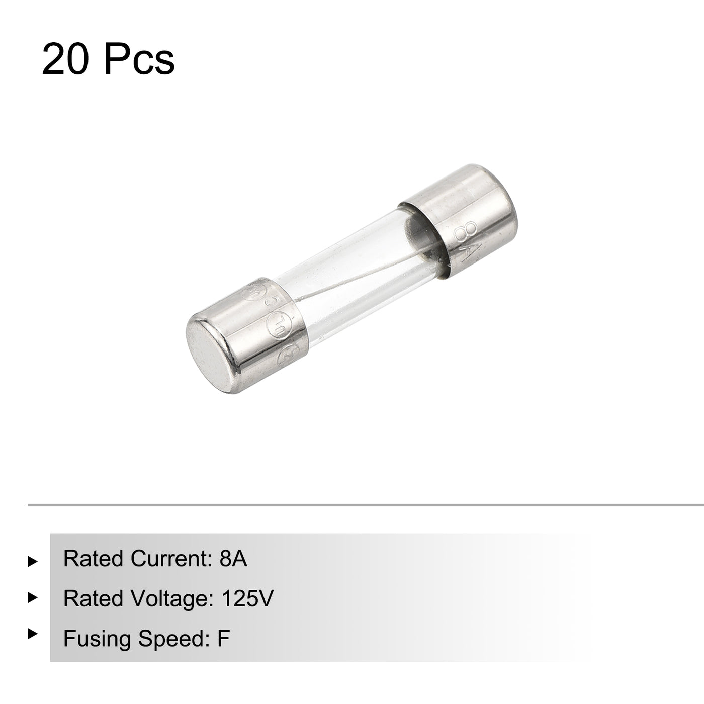 Harfington 20 Stück Schnellsicherung Glasrohr 8A 125V 5x20mm Glasrohr Sicherungen Schnellwirkende Sicherungen für Leiterplatten Elektronische Geräte Haushaltsgeräte