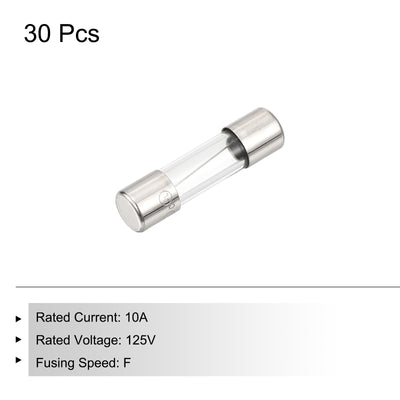 Harfington 30 Stück Schnellsicherung Glasrohr Sicherung 10A 125V 5x20mm Glasrohr Sicherungen Schnellwirkende Sicherungen für Leiterplatten Elektronische Geräte Haushaltsgeräte