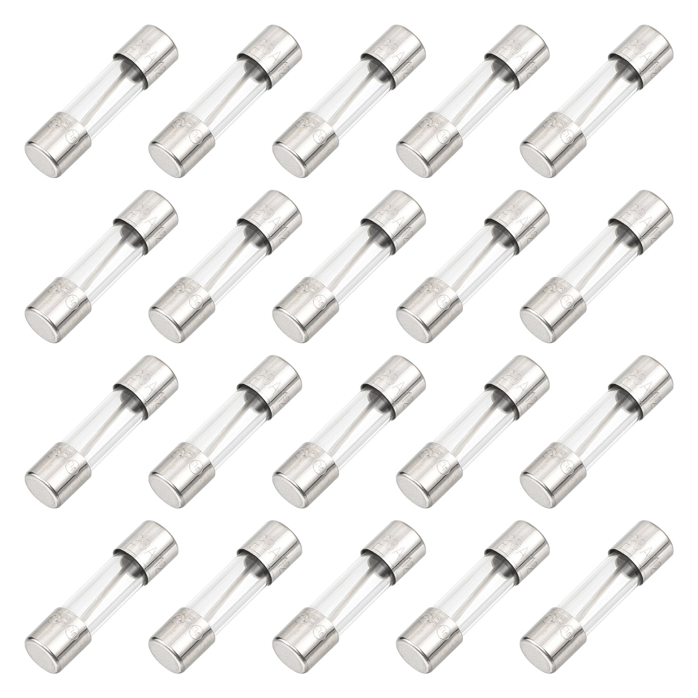 Harfington 20 Pcs Fast Blow Glass Fuse 5x20mm 20A 125V Glass Tube Fuses for PCB Board