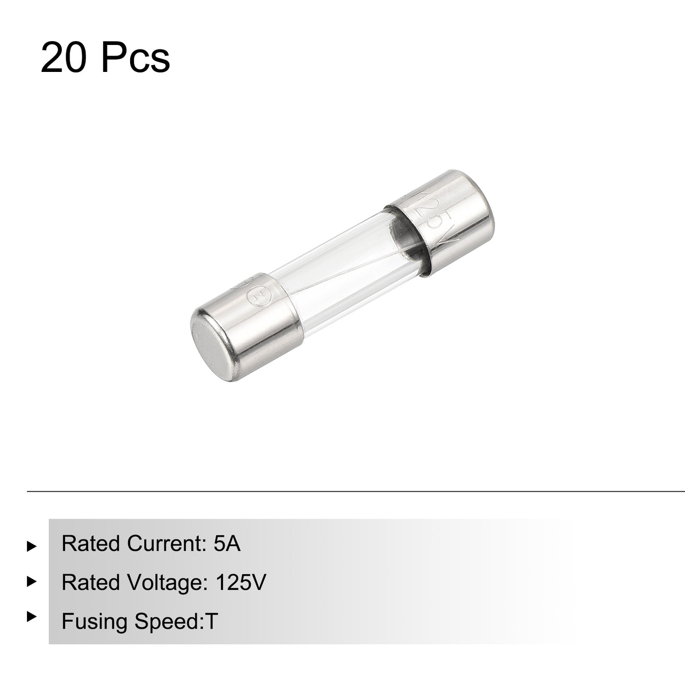 Harfington 20 Stück Träge-Glasrohrsicherung 5A 125V 5x20mm Glasrohrsicherungen Zeitverzögerungssicherungen für Leiterplatten Elektronische Geräte Haushaltsgeräte