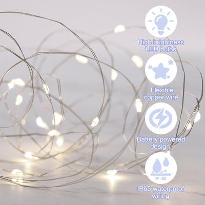 Harfington 2 Pack LED Fairy Lights Battery Operated 30 LEDs 10 Feet Warm White Lights