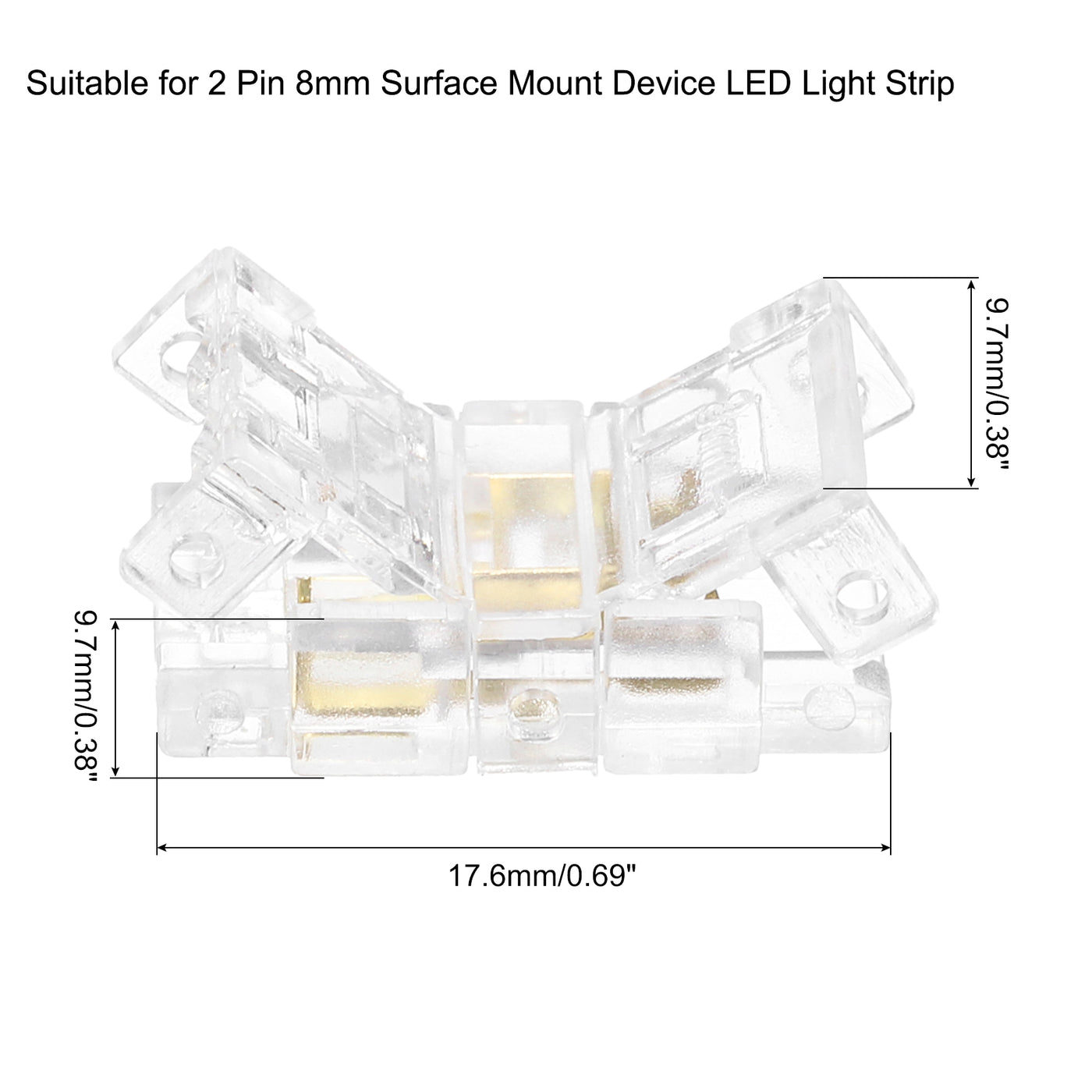 Harfington 5 Pcs LED Strip Connector 2Pin 8mm LED Connectors for Strip Lights Transparent Solderless LED Light Adapter Connector for Surface Mount Device