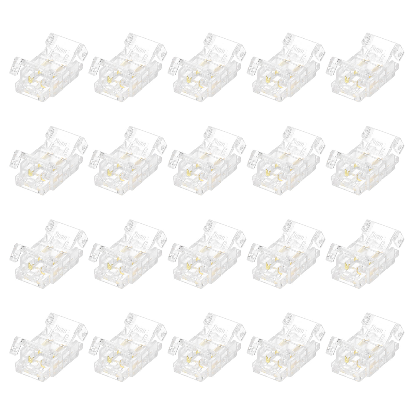 Harfington 20 Pcs LED Strip Connector 2 Pin 8mm LED Connectors for Strip Lights Transparent Solderless LED Light Adapter Connector for Surface Mount Device