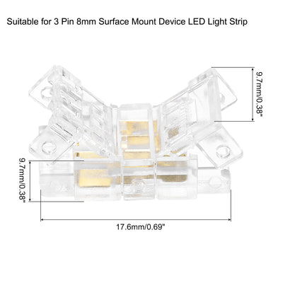 Harfington 10 Pcs LED Strip Connector 3 Pin 8mm LED Connectors for Strip Lights Transparent Solderless LED Light Adapter Connector for Surface Mount Device