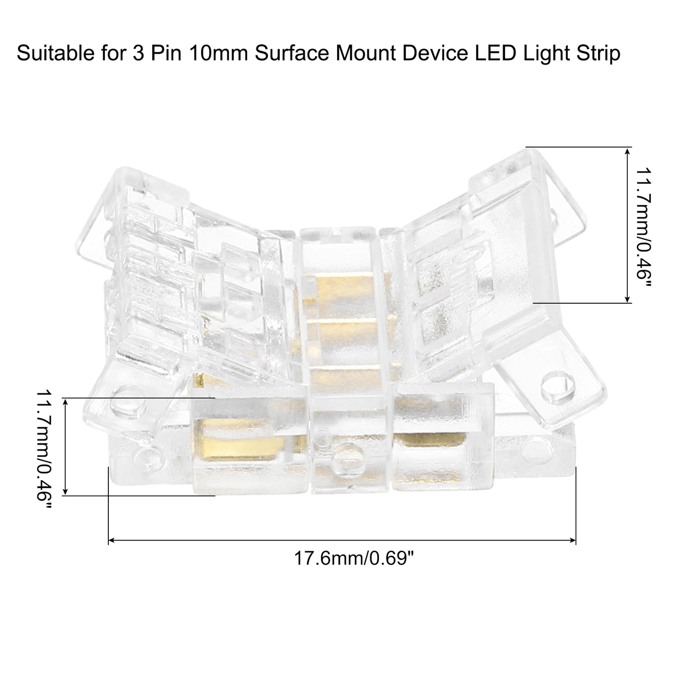 Harfington 5 Stück LED-Streifenverbinder 3 Pin 10mm Streifen zu Draht LED-Verbinder für Streifenlichter Transparente lötfreie Verbinder für Oberflächenmontagegeräte LED-Streifen