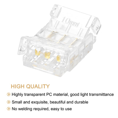 Harfington 10 Stück LED-Streifenverbinder 3 Pin 10mm Streifen zu Draht LED-Verbinder für Streifenleuchten Transparenter lötfreier für Oberflächenmontagegeräte für LED-Streifen