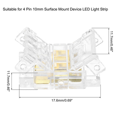 Harfington 5 Pcs LED Strip Connector 4 Pin 10mm LED Connectors for Strip Lights Transparent Solderless LED Light Adapter Connector for Surface Mount Device