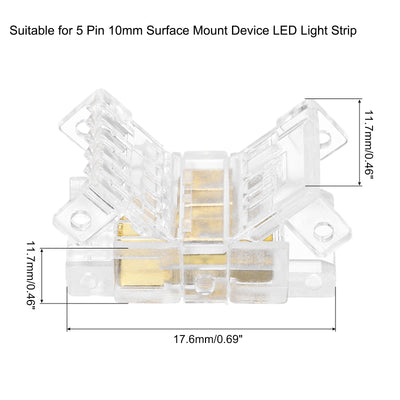 Harfington 10 Pcs LED Strip Connector 5 Pin 10mm LED Connectors for Strip Lights Transparent Solderless LED Light Adapter Connector for Surface Mount Device