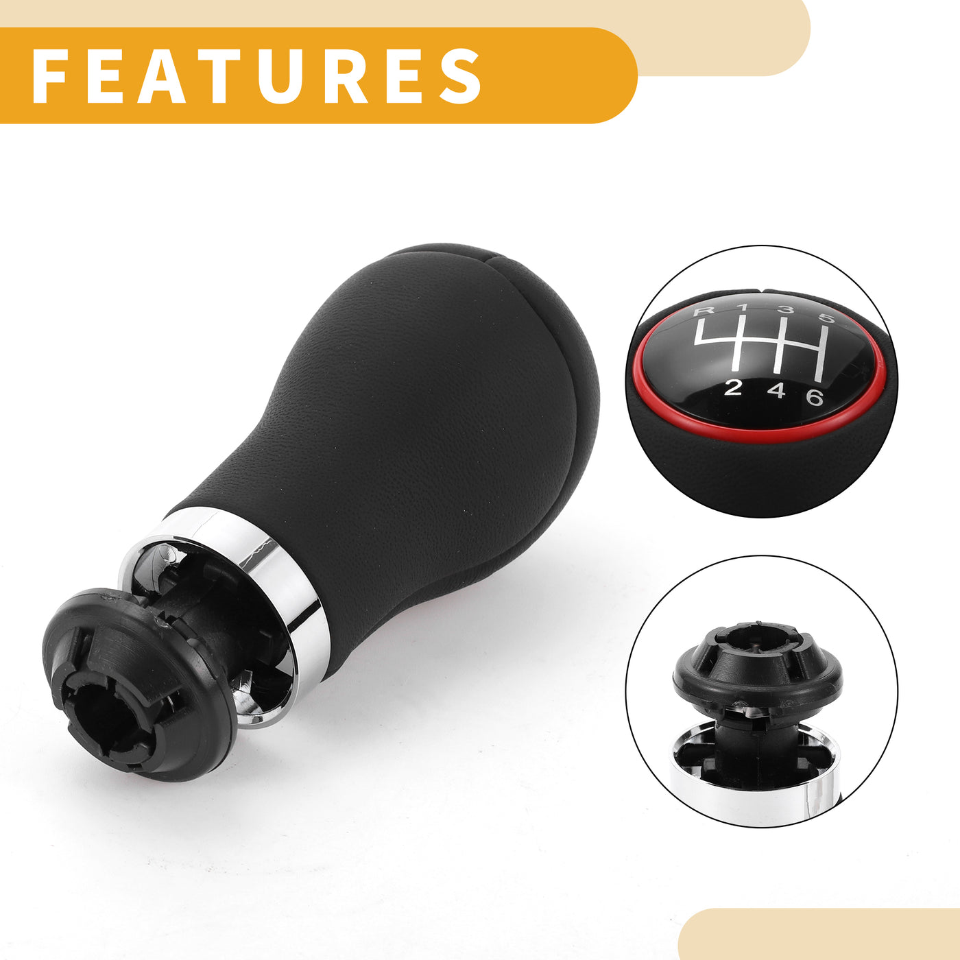 Partuto 6 Speed Manual Gear Shift Knob - Car Stick Shift Knob - for Audi A3 2008-2013 Plastic Faux Leather Black Red - 1 Pc