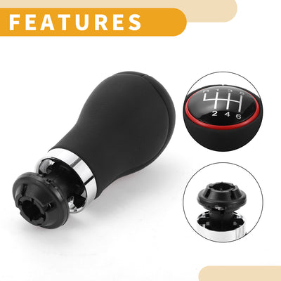 Harfington 6 Speed Manual Gear Shift Knob - Car Stick Shift Knob - for Audi A3 2008-2013 Plastic Faux Leather Black Red - 1 Pc