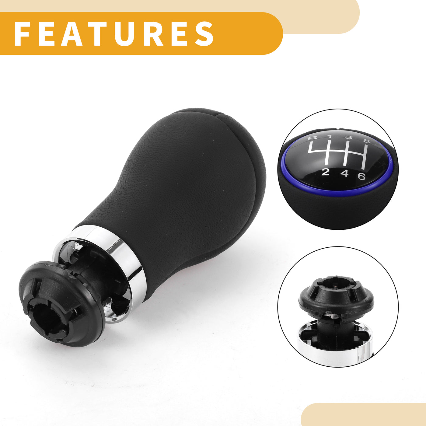 Partuto 6 Speed Manual Gear Shift Knob - Car Stick Shift Knob - for Audi A3 2008-2013 Plastic Faux Leather Black Blue - 1 Pc