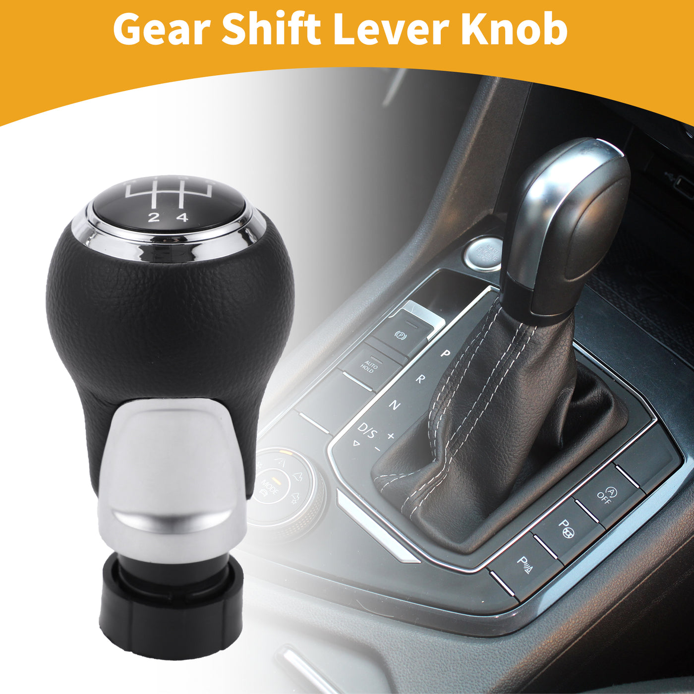 Partuto 5 Speed Manual Gear Shift Knob - Car Stick Shift Knob - for Audi A3 8P 2003-2013 Plastic Faux Leather Black Chrome Silver Tone - 1 Pc