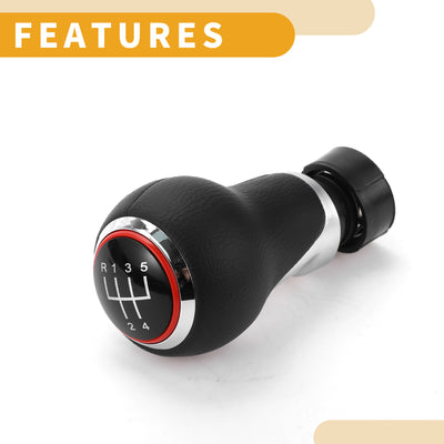 Harfington 5 Speed Manual Gear Shift Knob - Car Stick Shift Knob - for Audi A3 8P 2003-2013 Plastic Faux Leather Black Red - 1 Pc