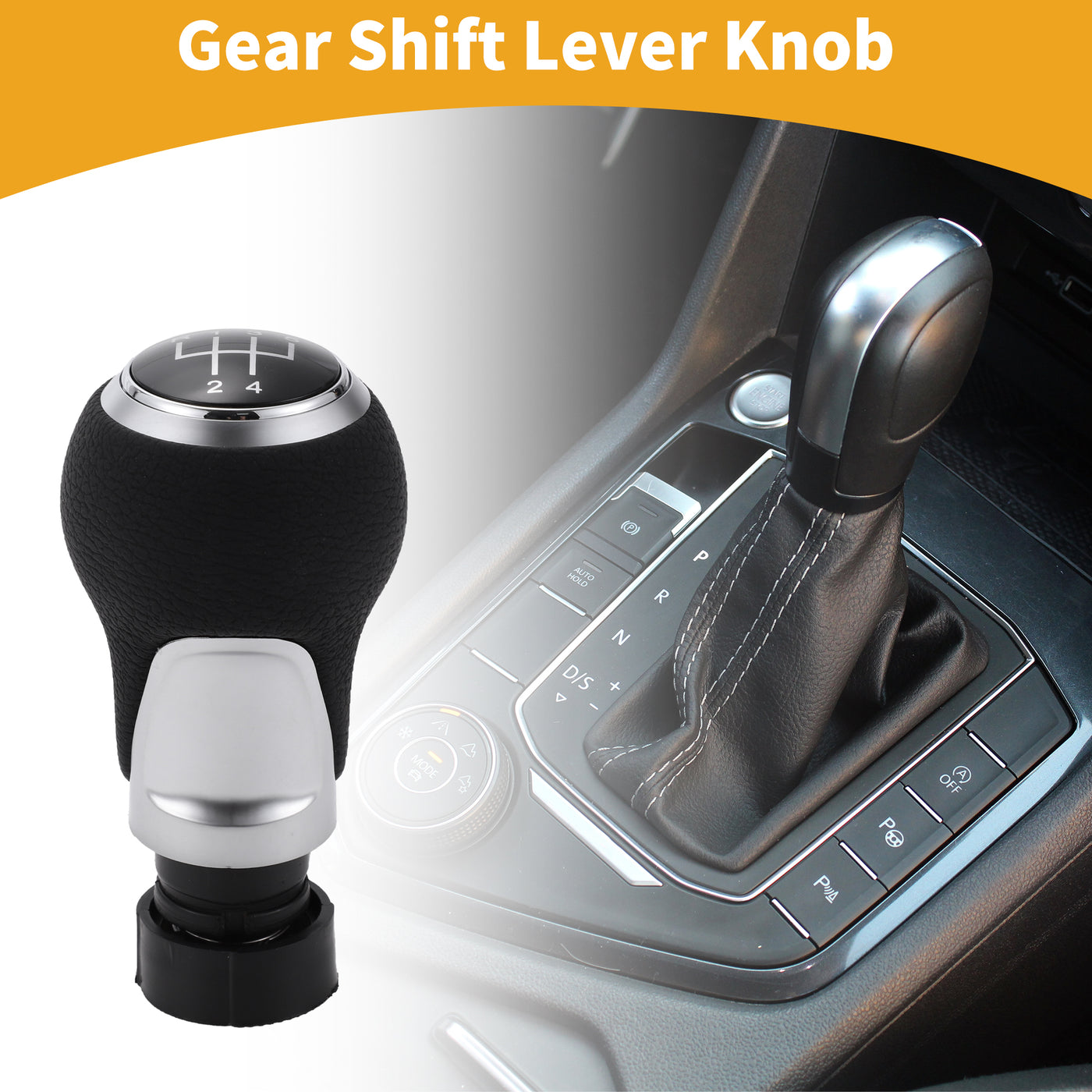 Partuto 5 Speed Manual Gear Shift Knob - Car Stick Shift Knob - for Audi A3 8P 2003-2013 Plastic Faux Leather Black Silver Tone - 1 Pc