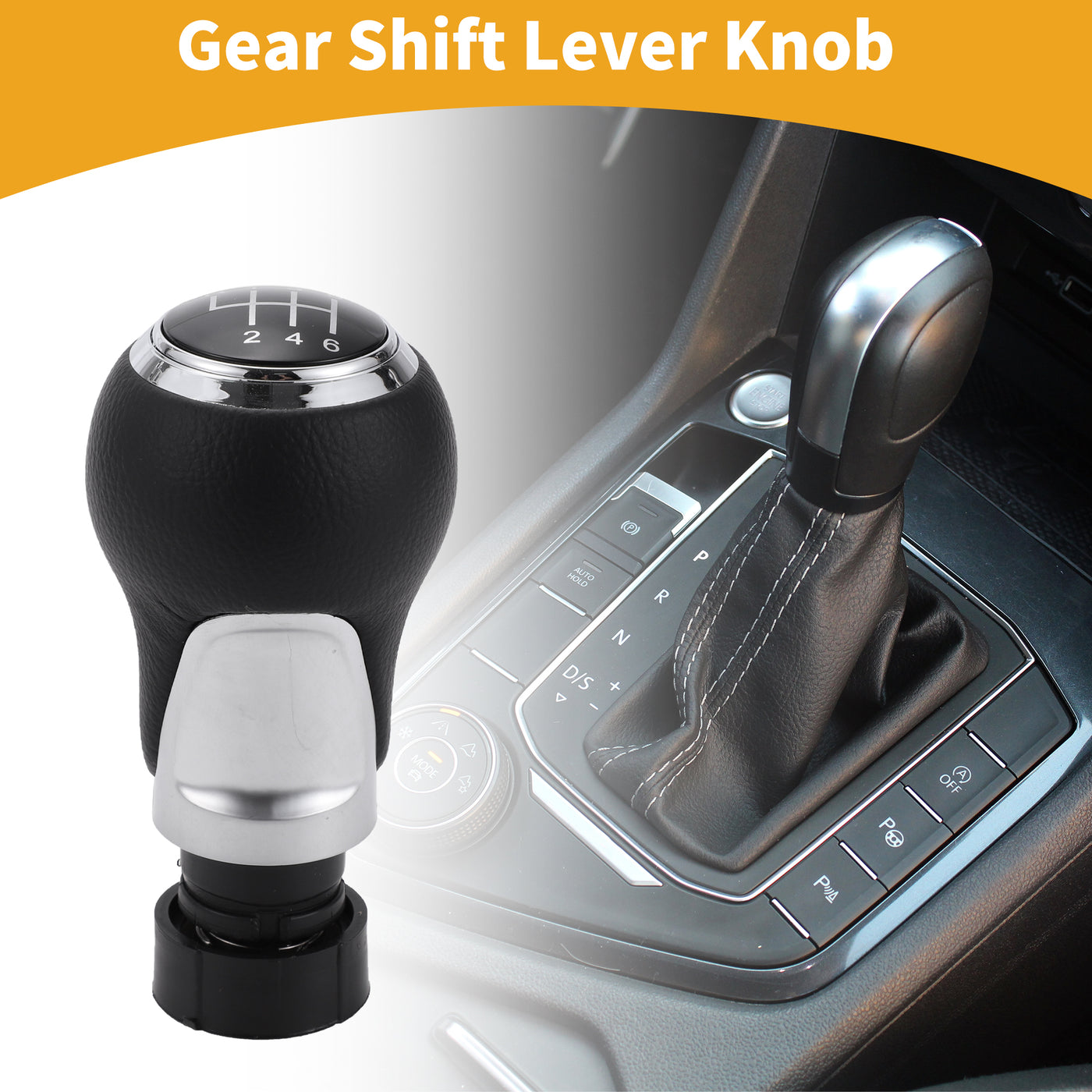 Partuto 6 Speed Manual Gear Shift Knob - Car Stick Shift Knob - for Audi A3 8P 2003-2013 Plastic Faux Leather Black Chrome Silver Tone - 1 Pc