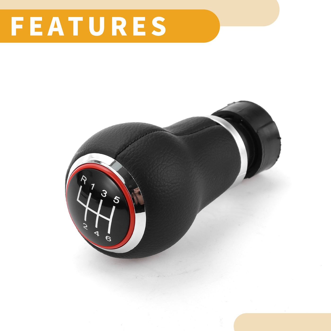 Partuto 6 Speed Manual Gear Shift Knob - Car Stick Shift Knob - for Audi A3 8P 2003-2013 Plastic Faux Leather Black Red - 1 Pc