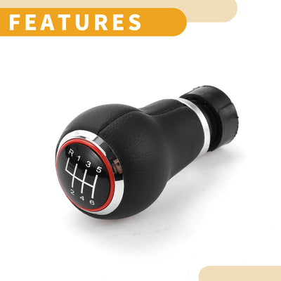 Harfington 6 Speed Manual Gear Shift Knob - Car Stick Shift Knob - for Audi A3 8P 2003-2013 Plastic Faux Leather Black Red - 1 Pc