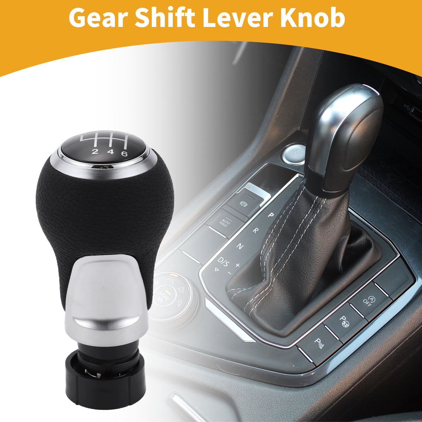 Partuto 6 Speed Manual Gear Shift Knob - Car Stick Shift Knob - for Audi A3 8P 2003-2013 Plastic Faux Leather Black Silver Tone - 1 Pc