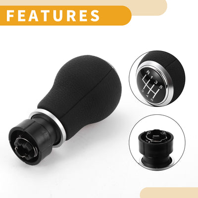 Harfington 6 Speed Manual Gear Shift Knob - Car Stick Shift Knob - for Audi A3 8P 2003-2013 Plastic Faux Leather Black Silver Tone - 1 Pc