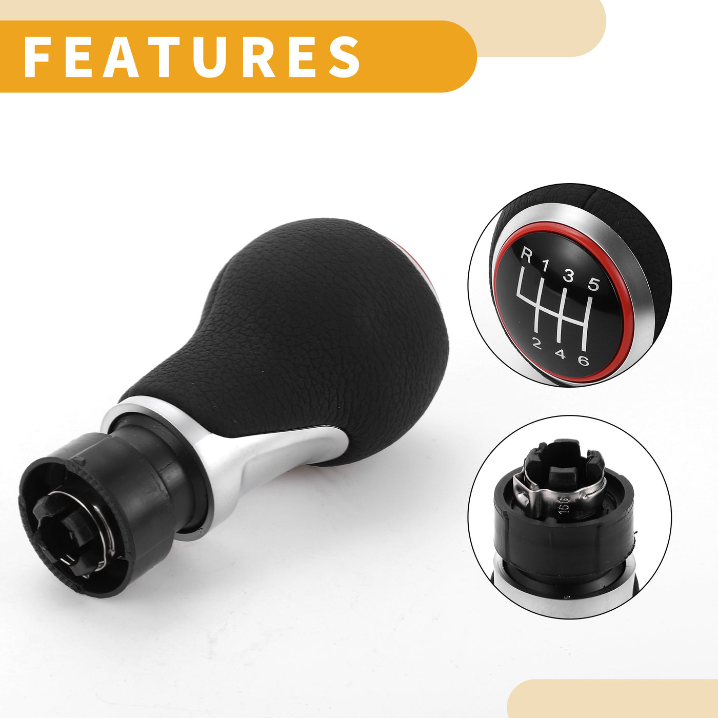 Partuto 6 Speed Manual Gear Shifter Knob - Car Stick Shift Knob - for Audi A3 8P 2003-2013 Plastic Faux Leather Black Red - 1 Pc