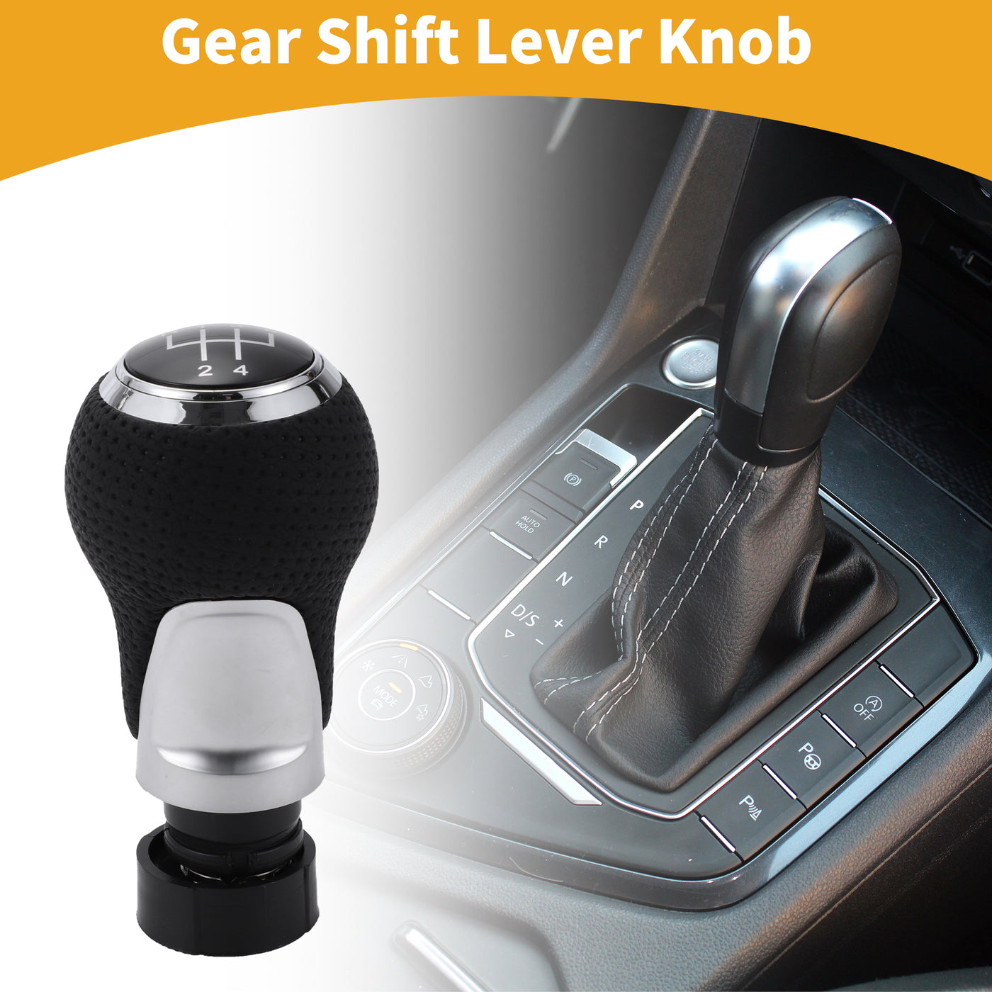 Partuto 5 Speed Manual Gear Shift Knob - Car Stick Shift Knob - for Audi A4 B5 8D 1994-2001 Plastic Faux Leather Black Chrome Silver Tone - 1 Pc