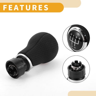 Harfington 5 Speed Manual Gear Shift Knob - Car Stick Shift Knob - for Audi A4 B5 8D 1994-2001 Plastic Faux Leather Black Chrome Silver Tone - 1 Pc