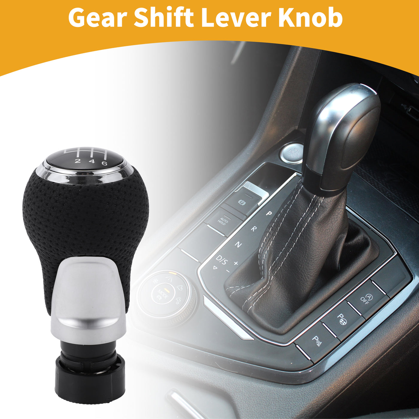 Partuto 6 Speed Manual Gear Shift Knob - Car Stick Shift Knob - for Audi A4 B5 8D 1994-2001 Plastic Faux Leather Black Chrome Silver Tone - 1 Pc