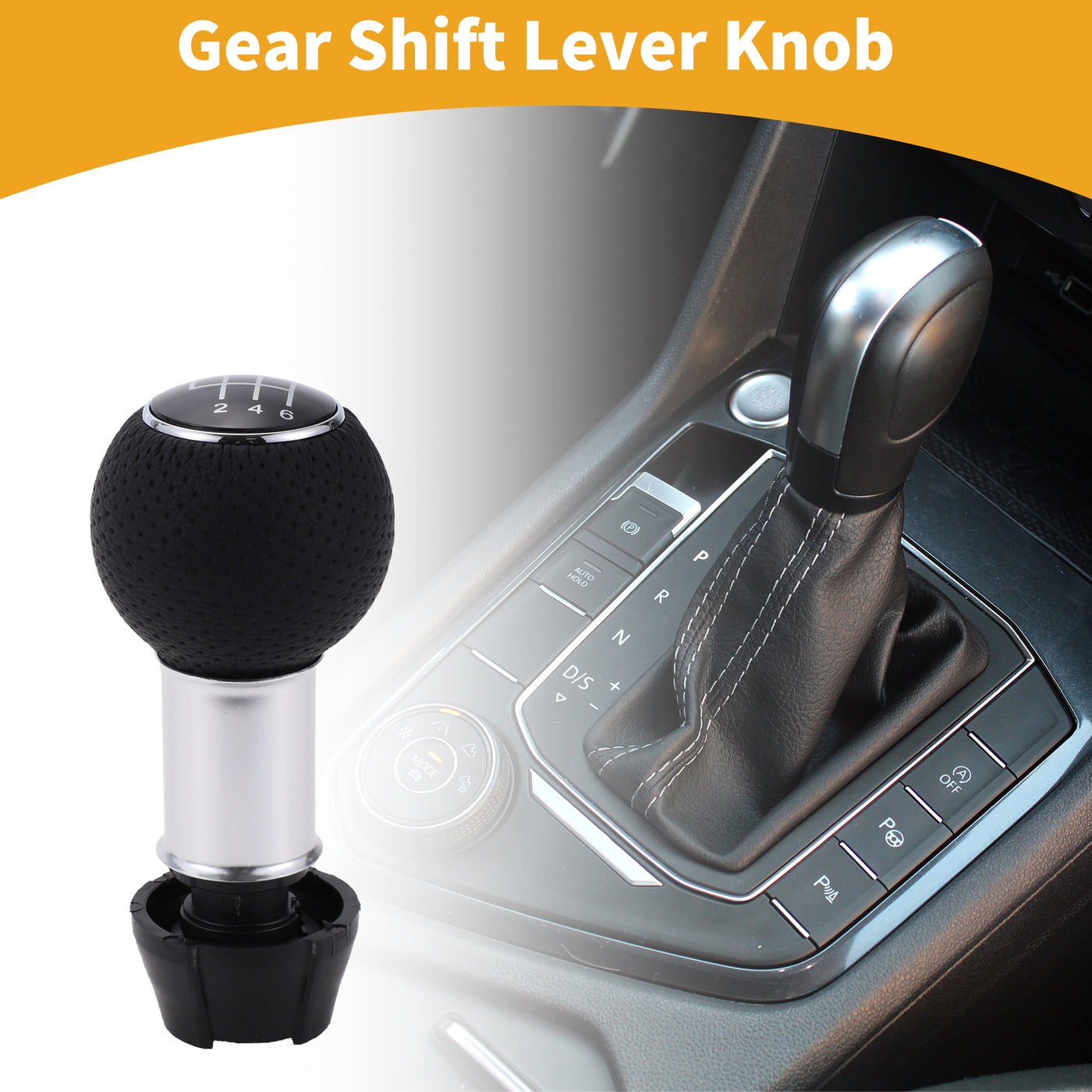 Partuto 6 Speed Manual Gear Shift Knob - Car Stick Shift Knob - for Audi A3 2008-2020 Plastic Faux Leather Black Chrome Silver Tone - 1 Pc