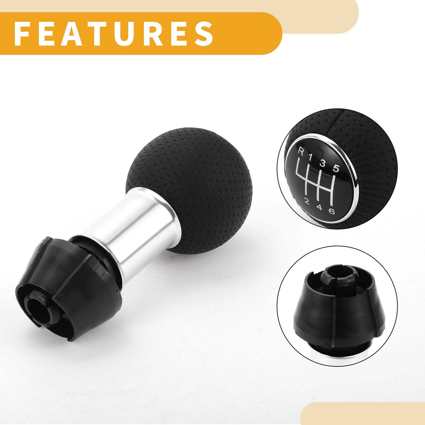 Partuto 6 Speed Manual Gear Shift Knob - Car Stick Shift Knob - for Audi A3 2008-2020 Plastic Faux Leather Black Chrome Silver Tone - 1 Pc