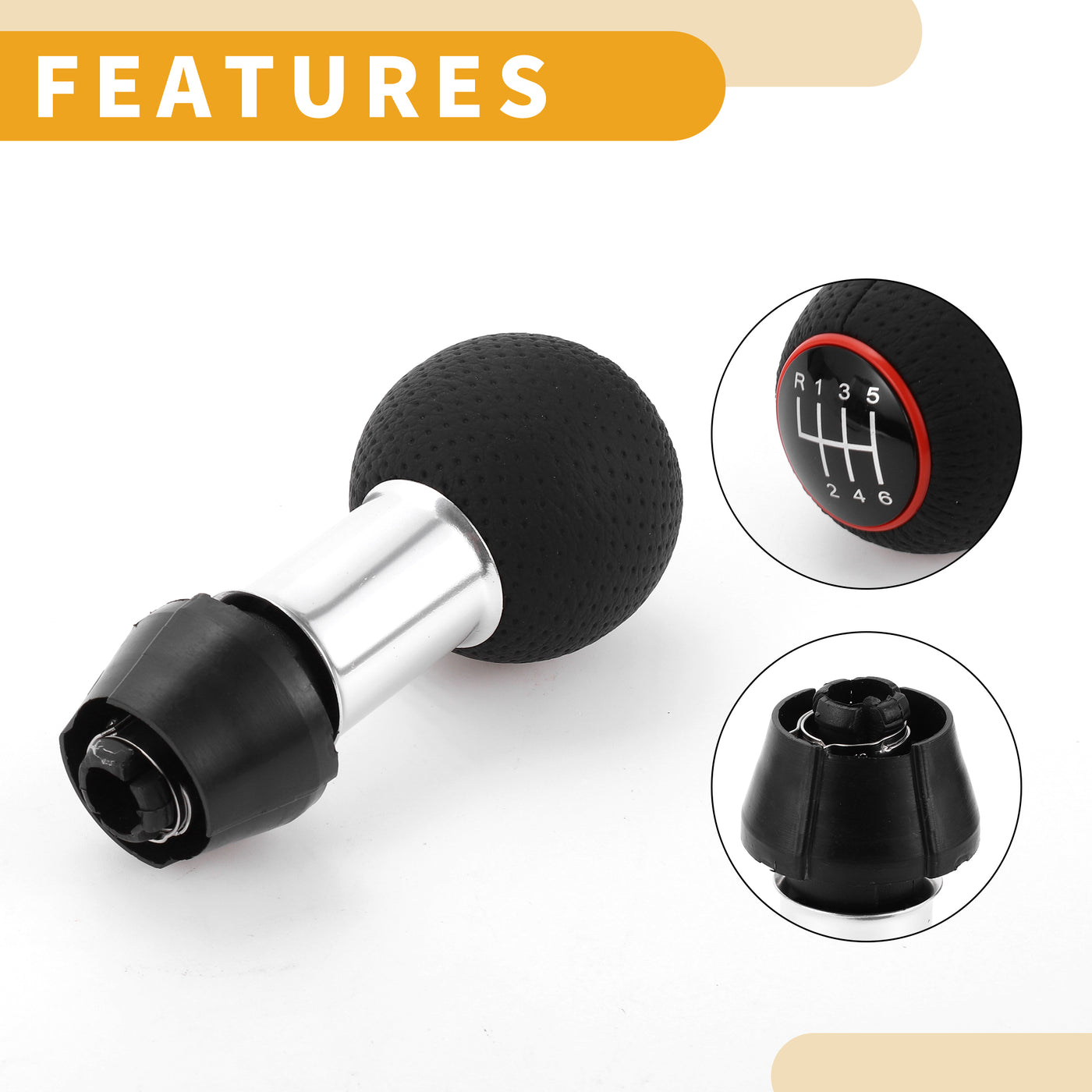 Partuto 6 Speed Manual Gear Shift Knob - Car Stick Shift Knob - for Audi A3 2008-2020 Plastic Faux Leather Black Red - 1 Pc