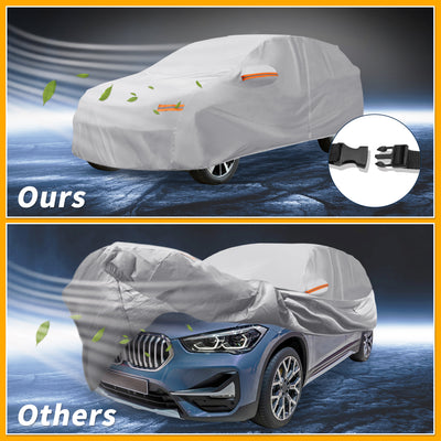 Harfington 1 Pcs Universal Car Cover Waterproof All Weather Automotive Outdoor Anti-UV Sun Rain Protection Full Exterior Cover 190T-PU Silver Tone Fit for SUV Length Up to 181"