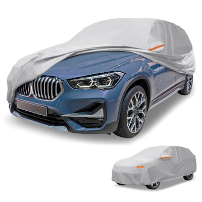 Harfington 1 Pcs Universal Car Cover Waterproof All Weather Automotive Outdoor Anti-UV Sun Rain Protection Full Exterior Cover 190T-PU Silver Tone Fit for SUV Length Up to 181"