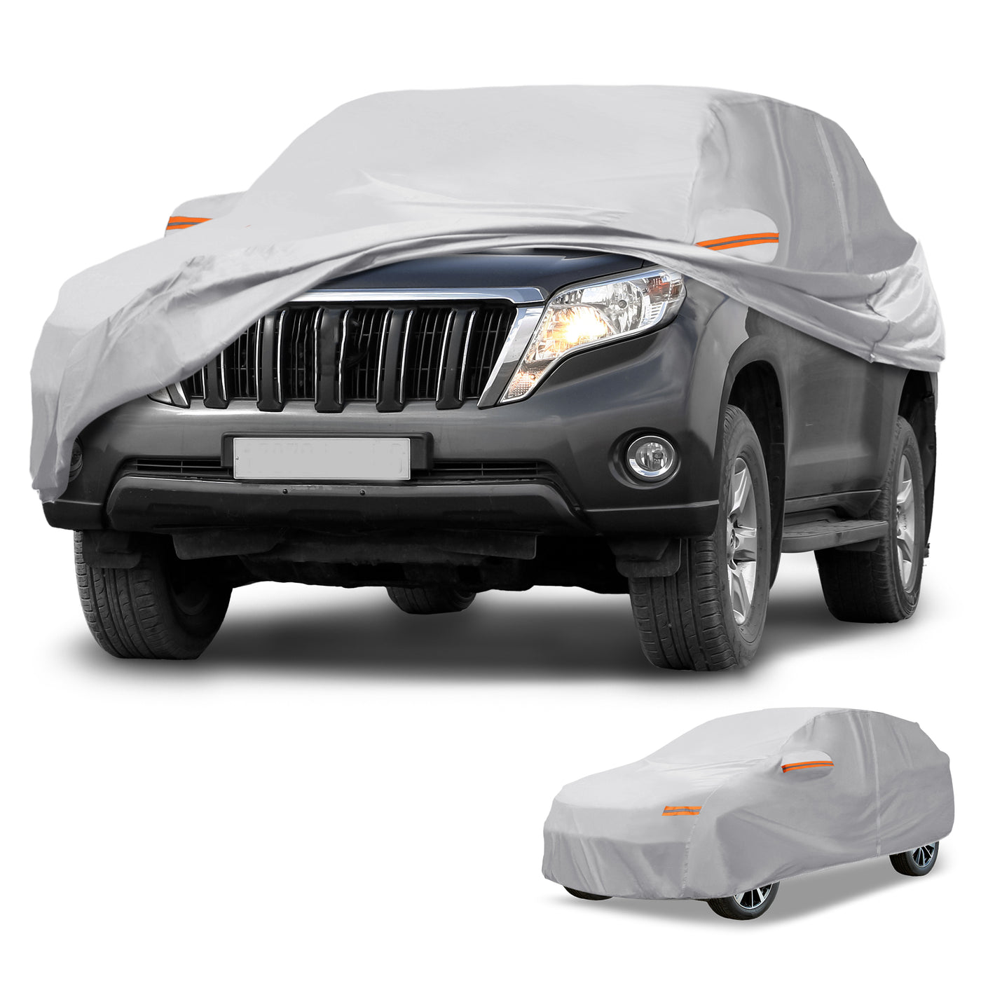 Partuto 1 Pcs Universal Car Cover Waterproof All Weather Automotive Outdoor Anti-UV Sun Rain Protection Full Exterior Cover 190T-PU Silver Tone Fit for SUV Length 191"to 200"