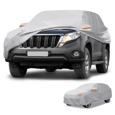 Harfington 1 Pcs Universal Car Cover Waterproof All Weather Automotive Outdoor Anti-UV Sun Rain Protection Full Exterior Cover 190T-PU Silver Tone Fit for SUV Length 191"to 200"