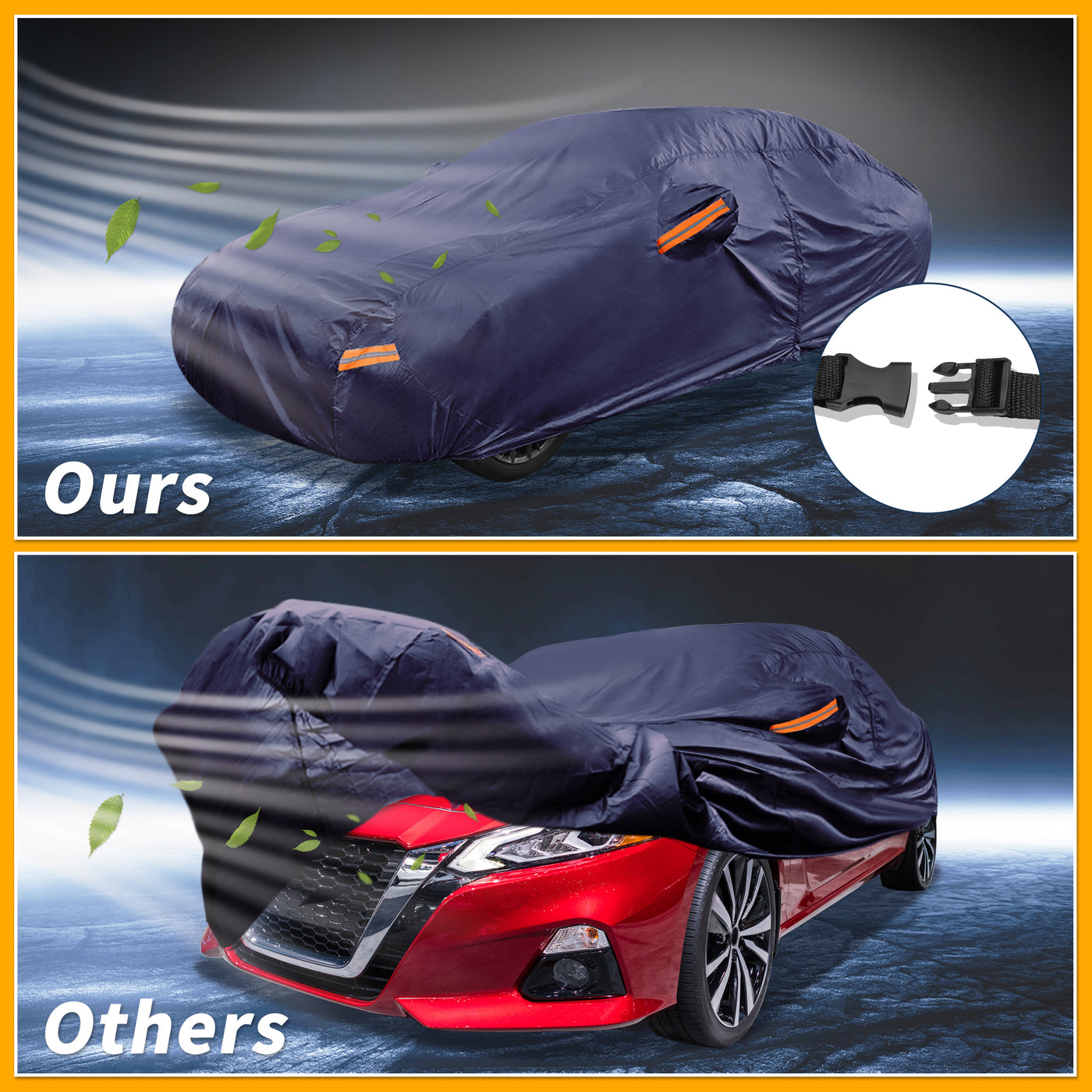 Partuto 1 Pcs Universal Car Cover Waterproof All Weather Automotive Outdoor Anti-UV Sun Rain Protection Full Exterior Cover 190T-PU Navy Blue Fit for Sedan Length 199" to 208"