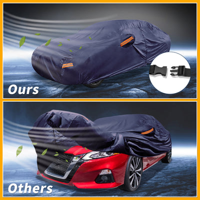 Harfington 1 Pcs Universal Car Cover Waterproof All Weather Automotive Outdoor Anti-UV Sun Rain Protection Full Exterior Cover 190T-PU Navy Blue Fit for Sedan Length 199" to 208"