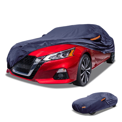 Harfington 1 Pcs Universal Car Cover Waterproof All Weather Automotive Outdoor Anti-UV Sun Rain Protection Full Exterior Cover 190T-PU Navy Blue Fit for Sedan Length 199" to 208"