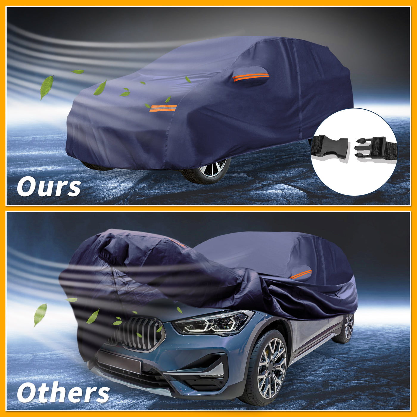 Partuto 1 Pcs Universal Car Cover Waterproof All Weather Automotive Outdoor Anti-UV Sun Rain Protection Full Exterior Cover 190T-PU Navy Blue Fit for SUV Length Up to 181"