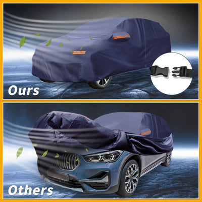 Harfington 1 Pcs Universal Car Cover Waterproof All Weather Automotive Outdoor Anti-UV Sun Rain Protection Full Exterior Cover 190T-PU Navy Blue Fit for SUV Length Up to 181"