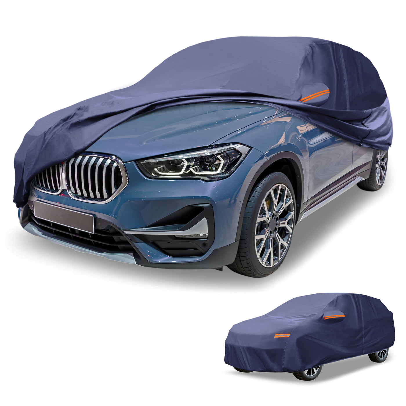 Partuto 1 Pcs Universal Car Cover Waterproof All Weather Automotive Outdoor Anti-UV Sun Rain Protection Full Exterior Cover 190T-PU Navy Blue Fit for SUV Length Up to 181"