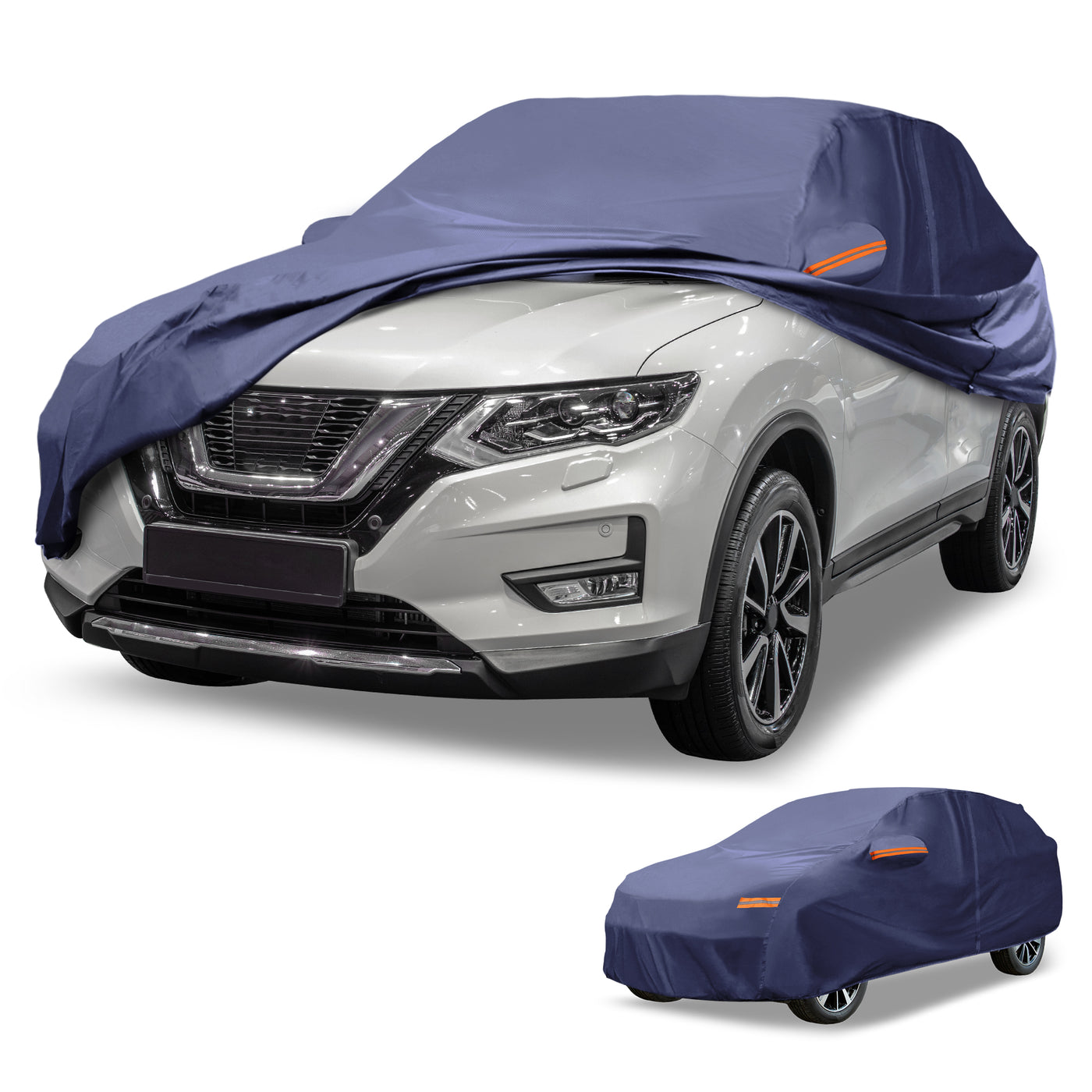 Partuto 1 Pcs Universal Car Cover Waterproof All Weather Automotive Outdoor Anti-UV Sun Rain Protection Full Exterior Cover 190T-PU Navy Blue Fit for SUV Length 182" to 190"