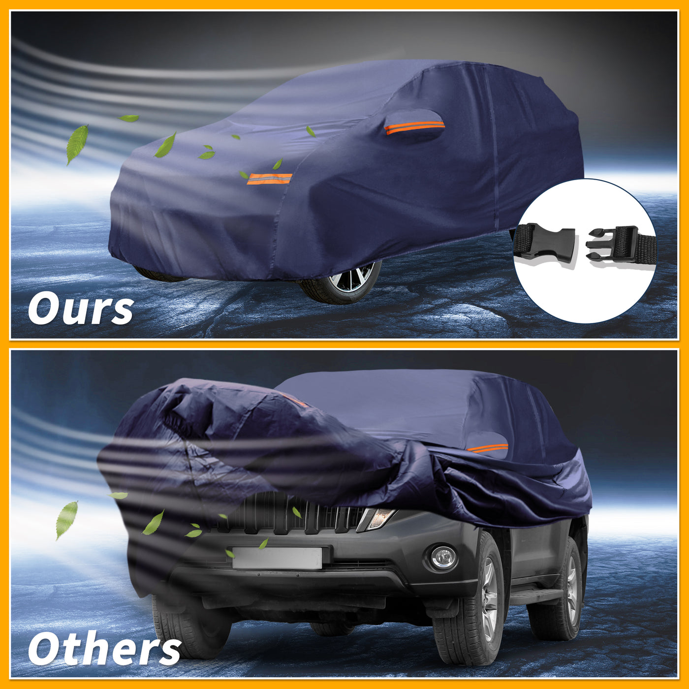 Partuto 1 Pcs Universal Car Cover Waterproof All Weather Automotive Outdoor Anti-UV Sun Rain Protection Full Exterior Cover 190T-PU Navy Blue Fit for SUV Length 191"to 200"