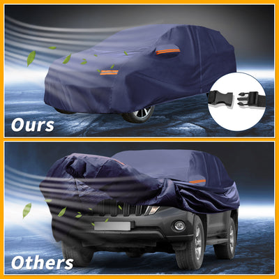 Harfington 1 Pcs Universal Car Cover Waterproof All Weather Automotive Outdoor Anti-UV Sun Rain Protection Full Exterior Cover 190T-PU Navy Blue Fit for SUV Length 191"to 200"