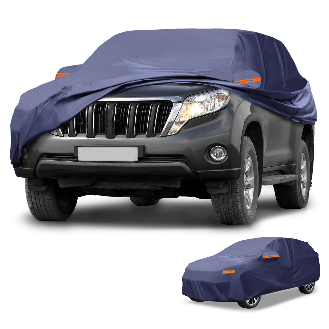 Partuto 1 Pcs Universal Car Cover Waterproof All Weather Automotive Outdoor Anti-UV Sun Rain Protection Full Exterior Cover 190T-PU Navy Blue Fit for SUV Length 191"to 200"